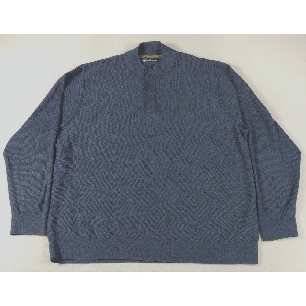 Hart Schaffner Marx Sweater Mens 2XL Blue Merino Wool Mock Neck Knit Herringbone